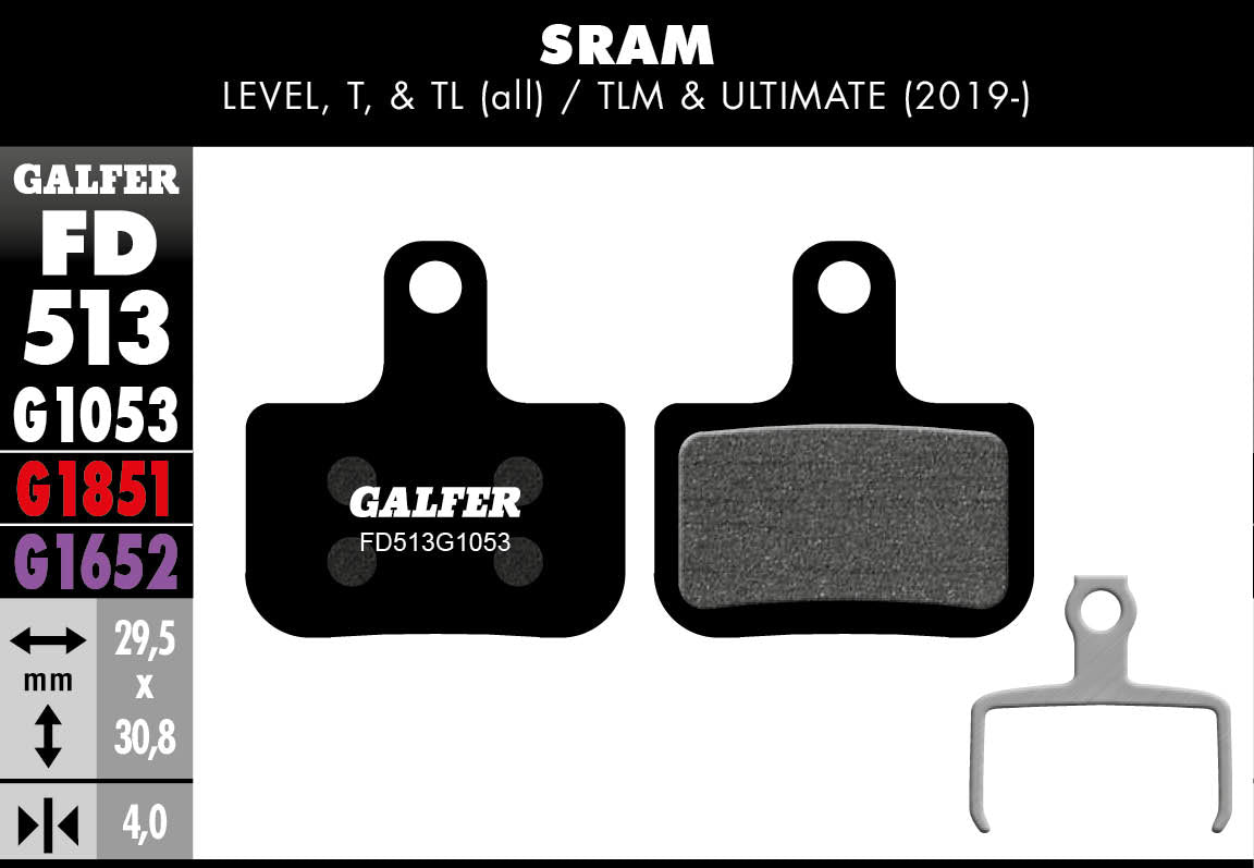 FD513 BRAKE PADS BULK (30pr) SRAM LEVEL, T, TL & ULTIMATE (2019-)