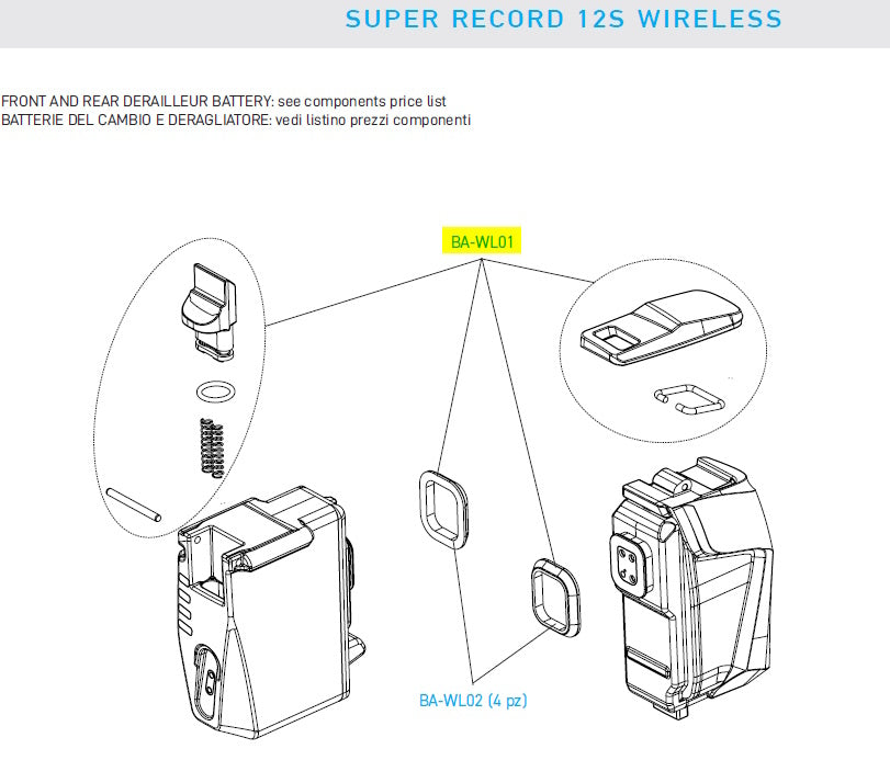 Super Record Wireless Batteries Button Kit + O-Rings