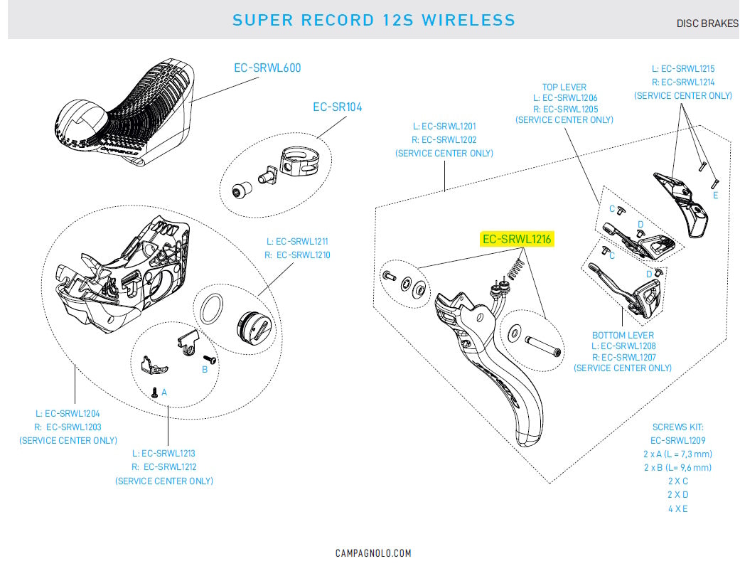 Super Record Wireless EP Brake Lever Pivot Kit