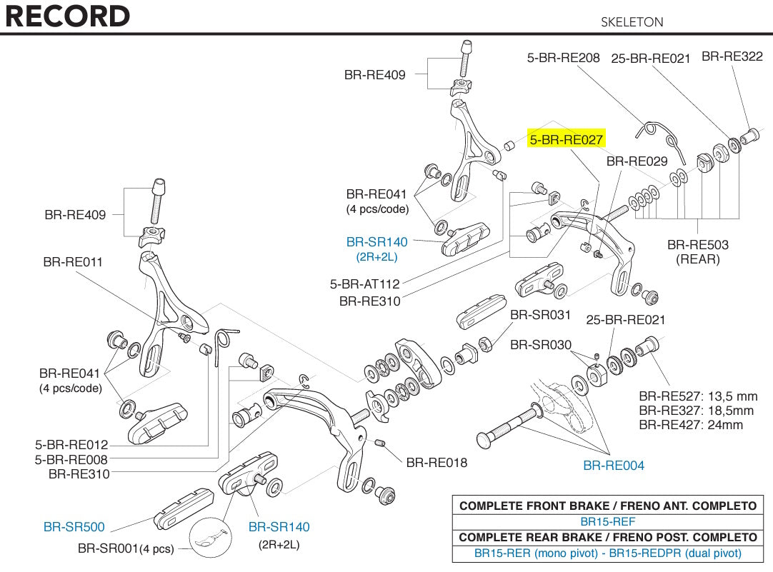 Brake Caliper Spring Support Record Single Pivot (5pcs)