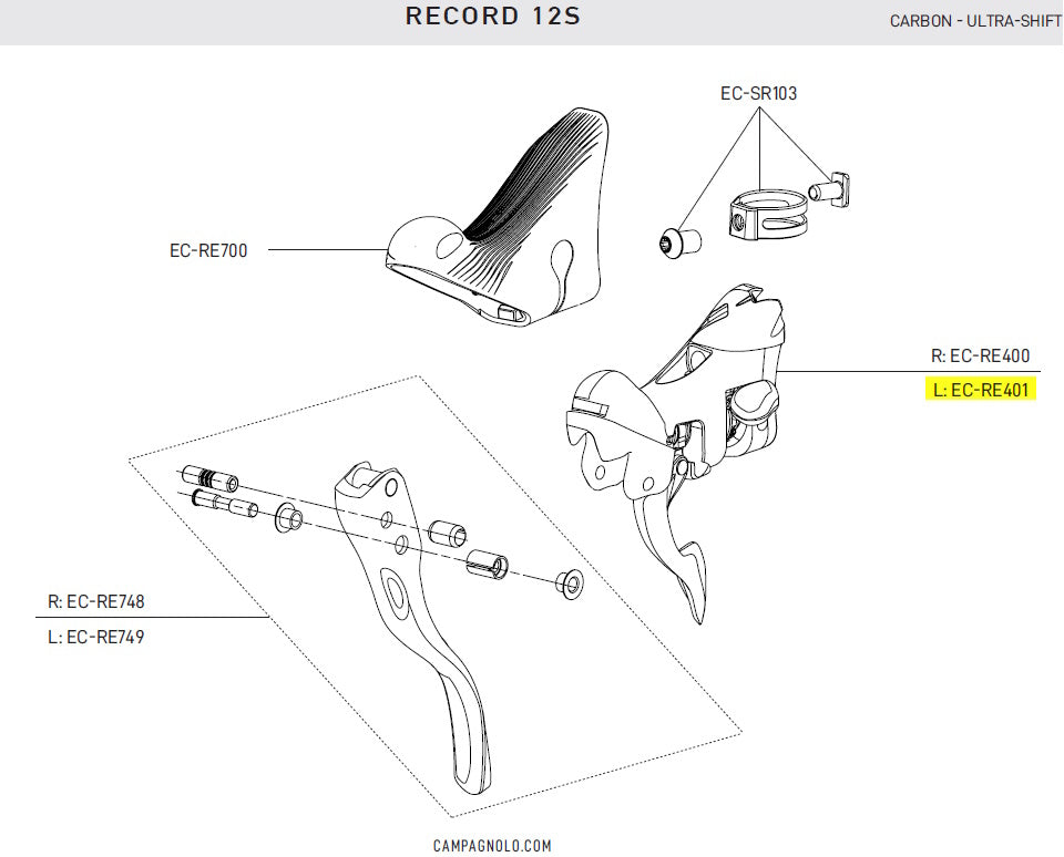 Record 12 Speed LH Shifter Body no Brake Lever