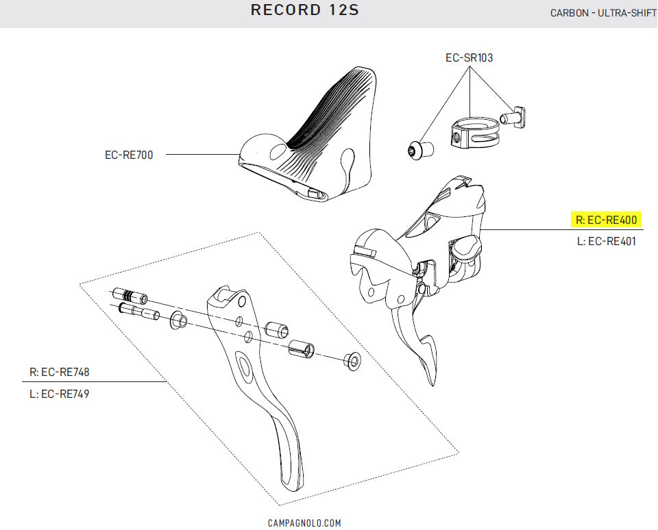 Record 12 Speed RH Shifter Body no Brake Lever