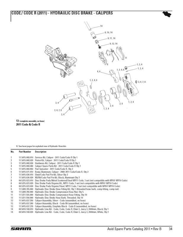 CALIPER SERVICE KIT CODE R