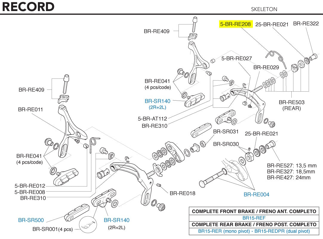 Brake Caliper Spring Record Single Pivot (5pcs)